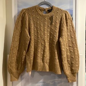 NWT J Crew tan sweater with puff sleeve, size M